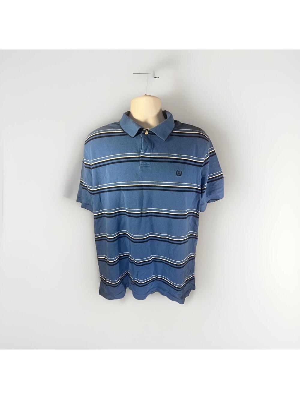 Men's Chaps Polo Blue White Navy Blue Stripes Shirt Size XL